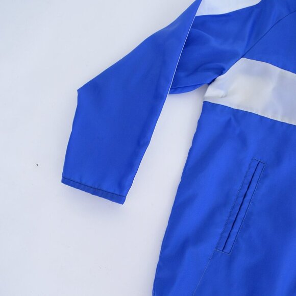 VTG '80S Promo-Wear Blue White Stripe 100% Nylon Windbreaker Zip Up Varsity Coat - Picture 7 of 8